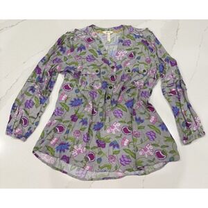 Matilda Jane Gray Floral Jacobean Popover‎ Top Womens Large Bloomcore Romantic